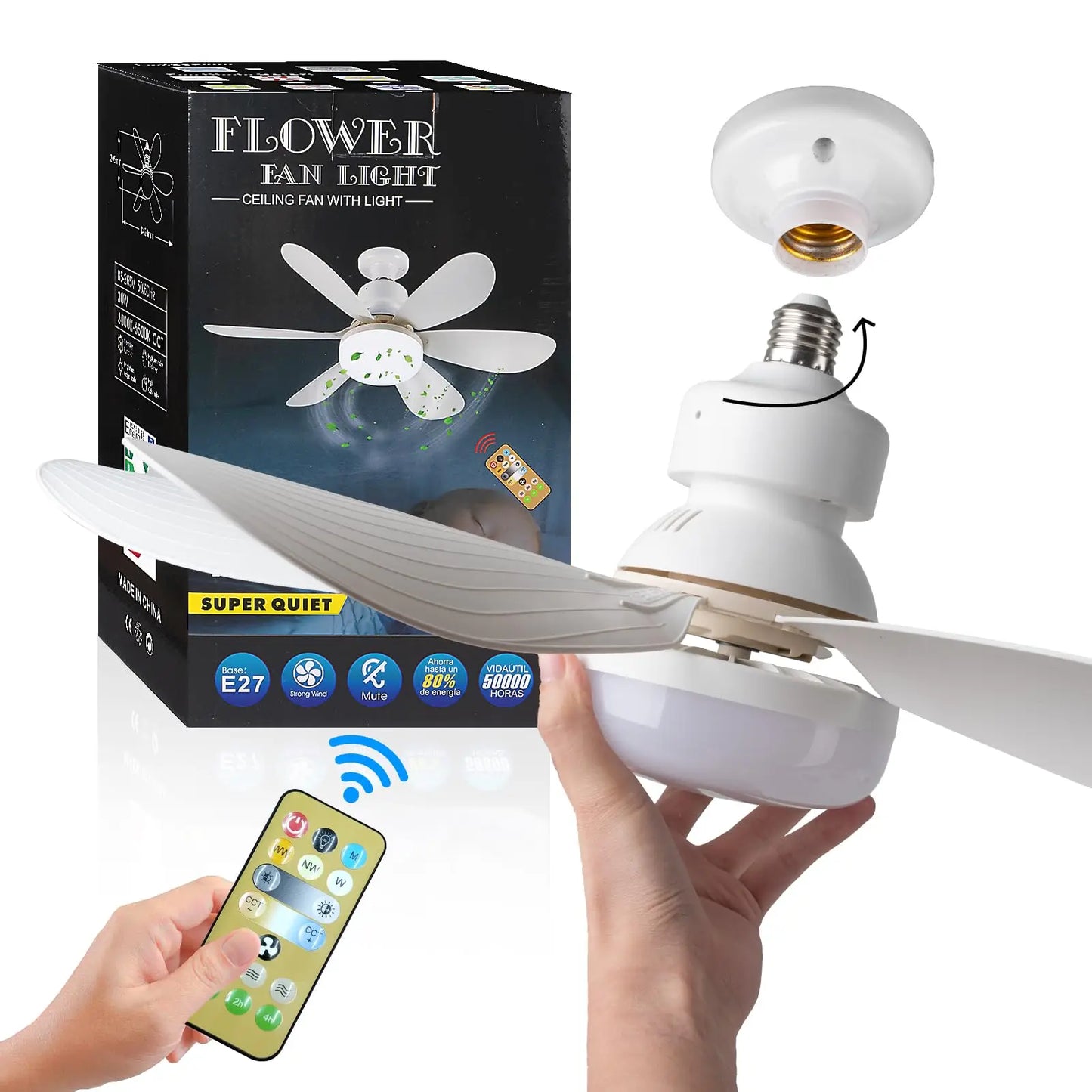 "Remote-Controlled LED Ceiling Fan Light (40W, E27) for Dimming - Ideal for Living Rooms, Studies, and Household Use (85-265V)"